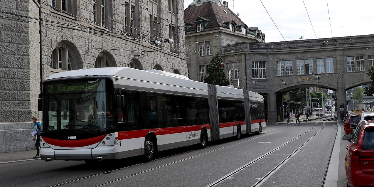 O-Bus St. Gallen trolleybus Vier Linien hat das 22,6 Kilometer umfassende O-Bus Netz der Ostschweizer Stadt St. Gallen. The network with a total...