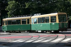 Valmet Nr I 59 Diese Sechsachser haben etliche Teile von Düwag-Wagen, wie Drehgestelle, Falttüren u.a.. These articulated six-axle trams have parts from Düwag trams like...